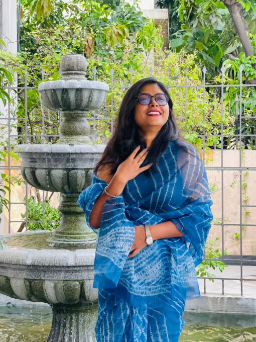 Shibori Indigo Maslin Saree - Image 4