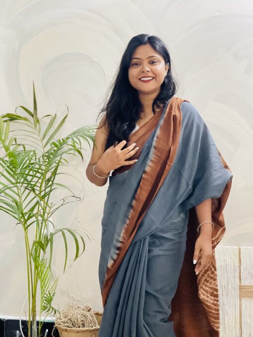 Natural Dye Premium luxury handloom Shibori cotton Saree from Bangladesh