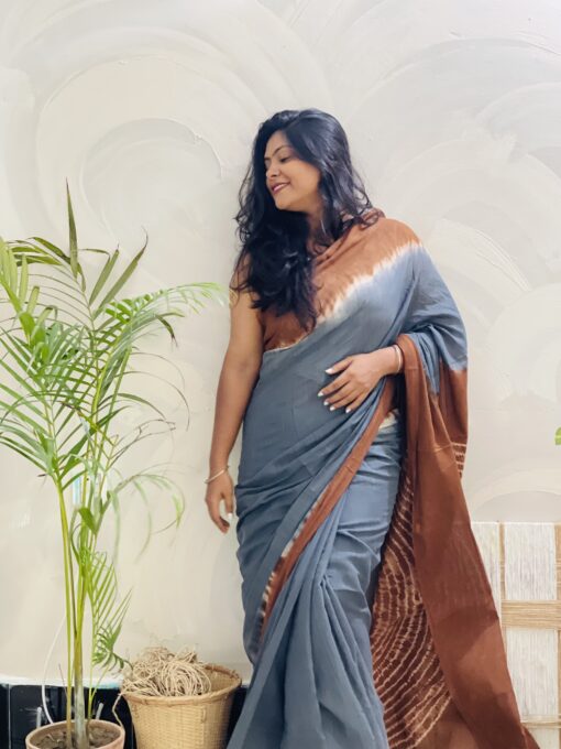 Natural Dye Premium luxury handloom Shibori cotton Saree from Bangladesh