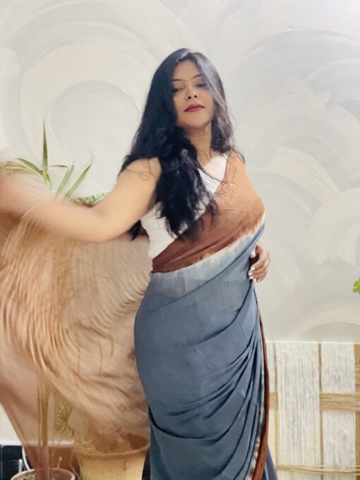 Natural Dye Premium luxury handloom Shibori cotton Saree from Bangladesh