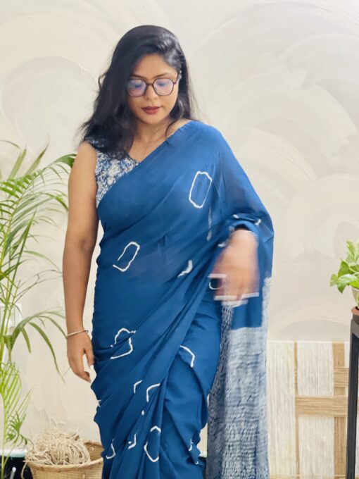 Natural Dye Premium luxury handloom Shibori cotton Saree from Bangladesh