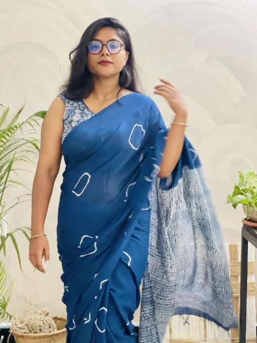 Natural Dye Premium luxury handloom Shibori cotton Saree from Bangladesh