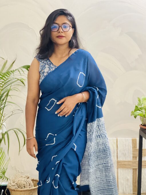 Natural Dye Premium luxury handloom Shibori cotton Saree from Bangladesh