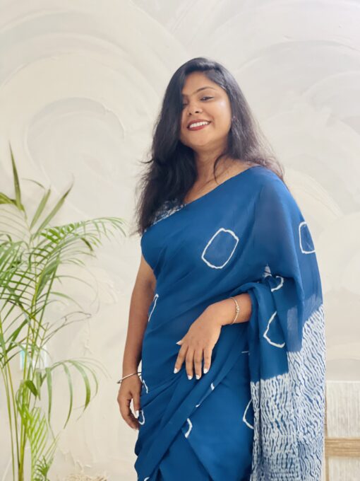 indigo shibori cotton saree from bangladesh