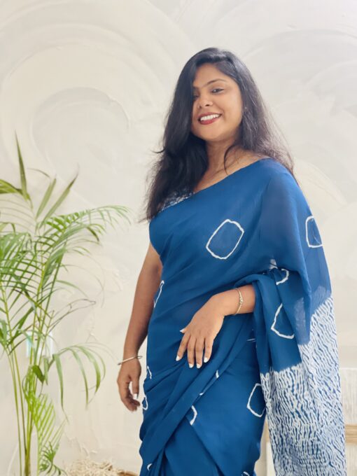 Natural Dye Premium luxury handloom Shibori cotton Saree from Bangladesh