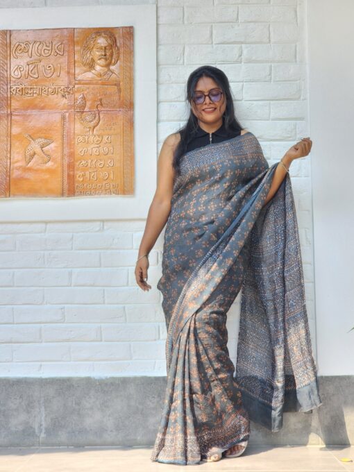 Maslin Natural Dye Kantha Saree from Bangladesh