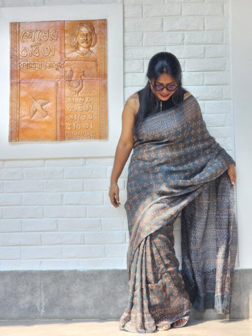 Maslin Natural Dye Kantha Saree from Bangladesh