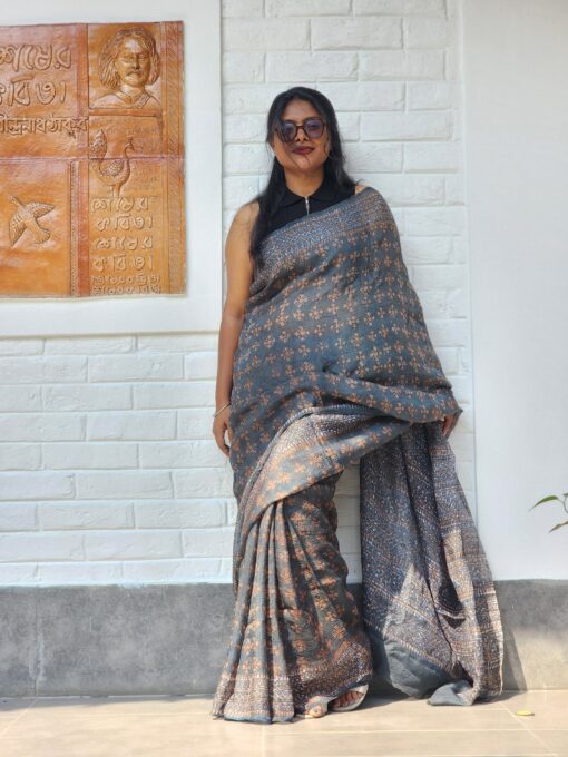 Maslin Natural Dye Kantha Saree from Bangladesh