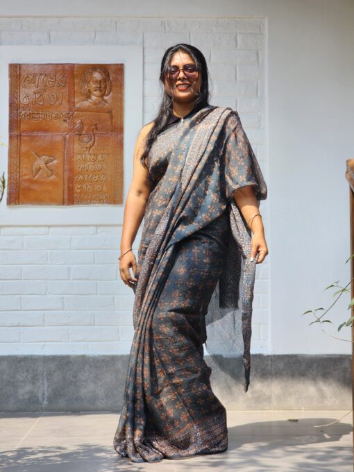 Maslin Natural Dye Kantha Saree from Bangladesh