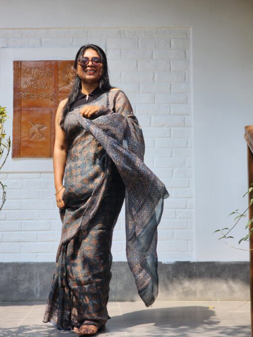 Maslin Natural Dye Kantha Saree from Bangladesh