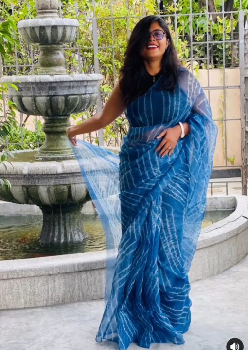 Shibori Indigo Maslin Saree - Image 6