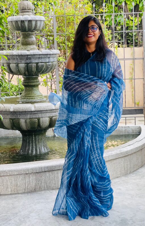 Shibori Indigo Maslin Saree - Image 5