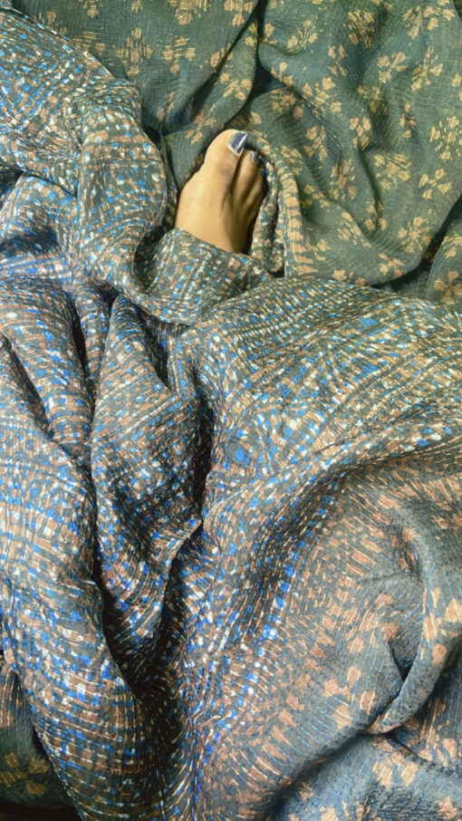 Dark Grey Kantha Maslin Saree - Image 9
