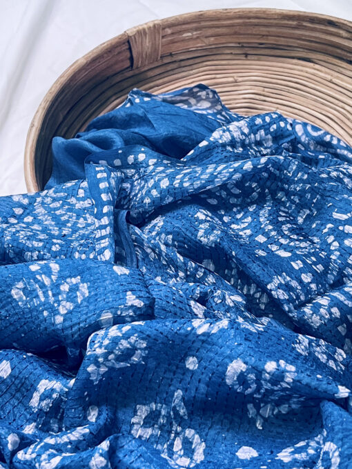 Indigo Maslin Natural Dye Kantha Saree from Bangladesh