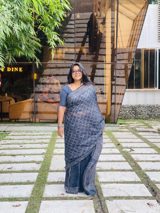 Dark indigo Soft Maslin Saree - Image 18