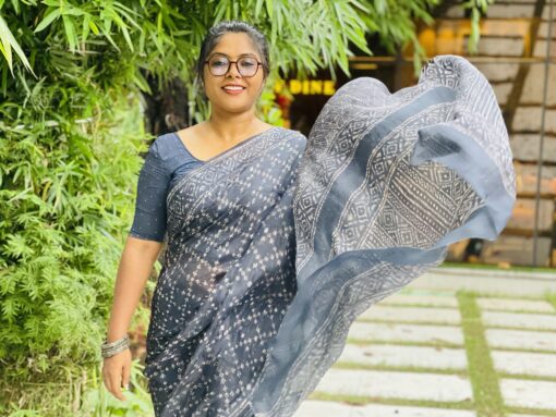 Dark indigo Soft Maslin Saree - Image 22
