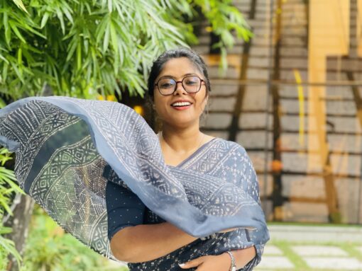 Dark indigo Soft Maslin Saree - Image 25