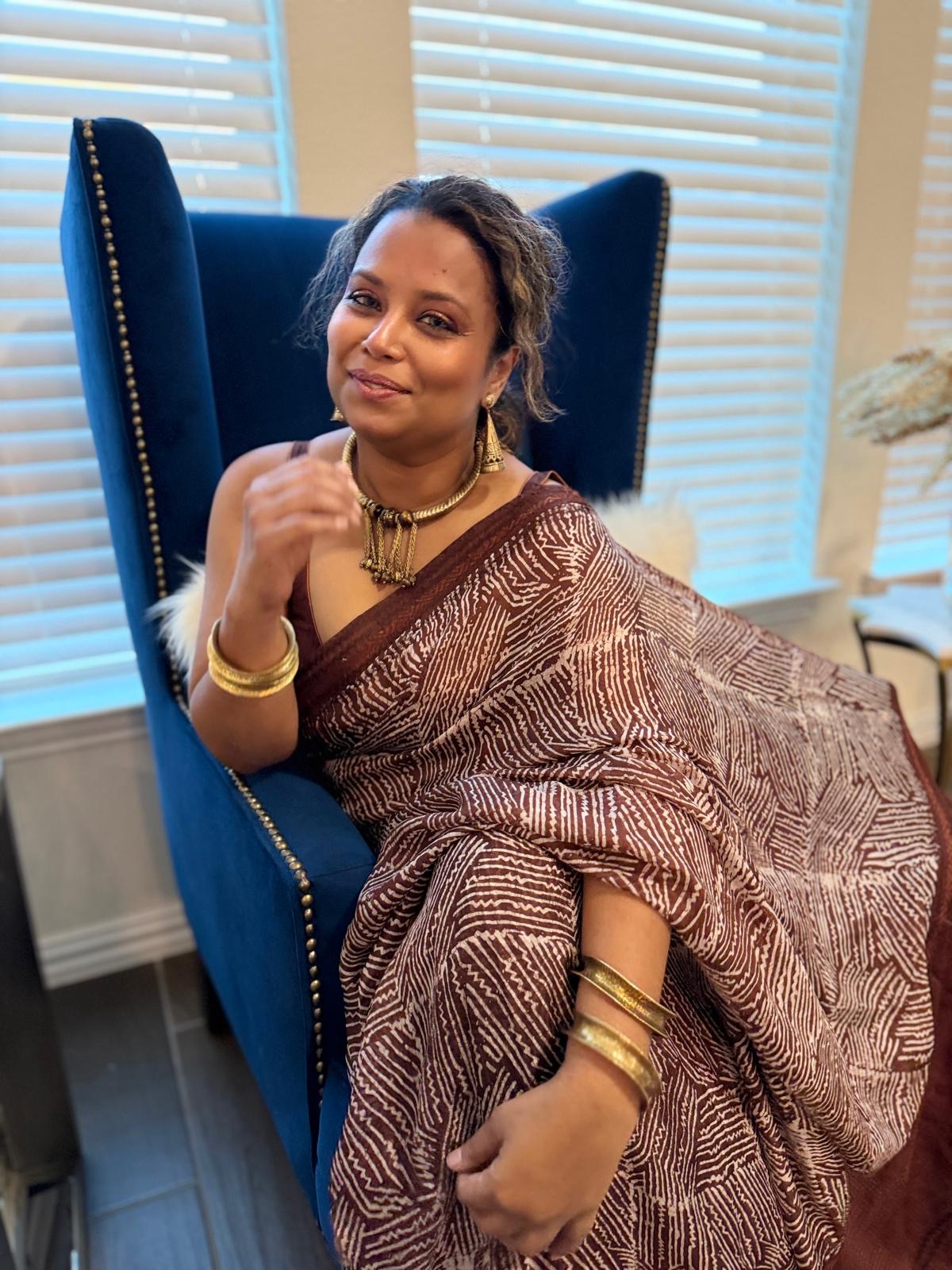 Burnt Terracotta Kantha Silk Saree - Image 4