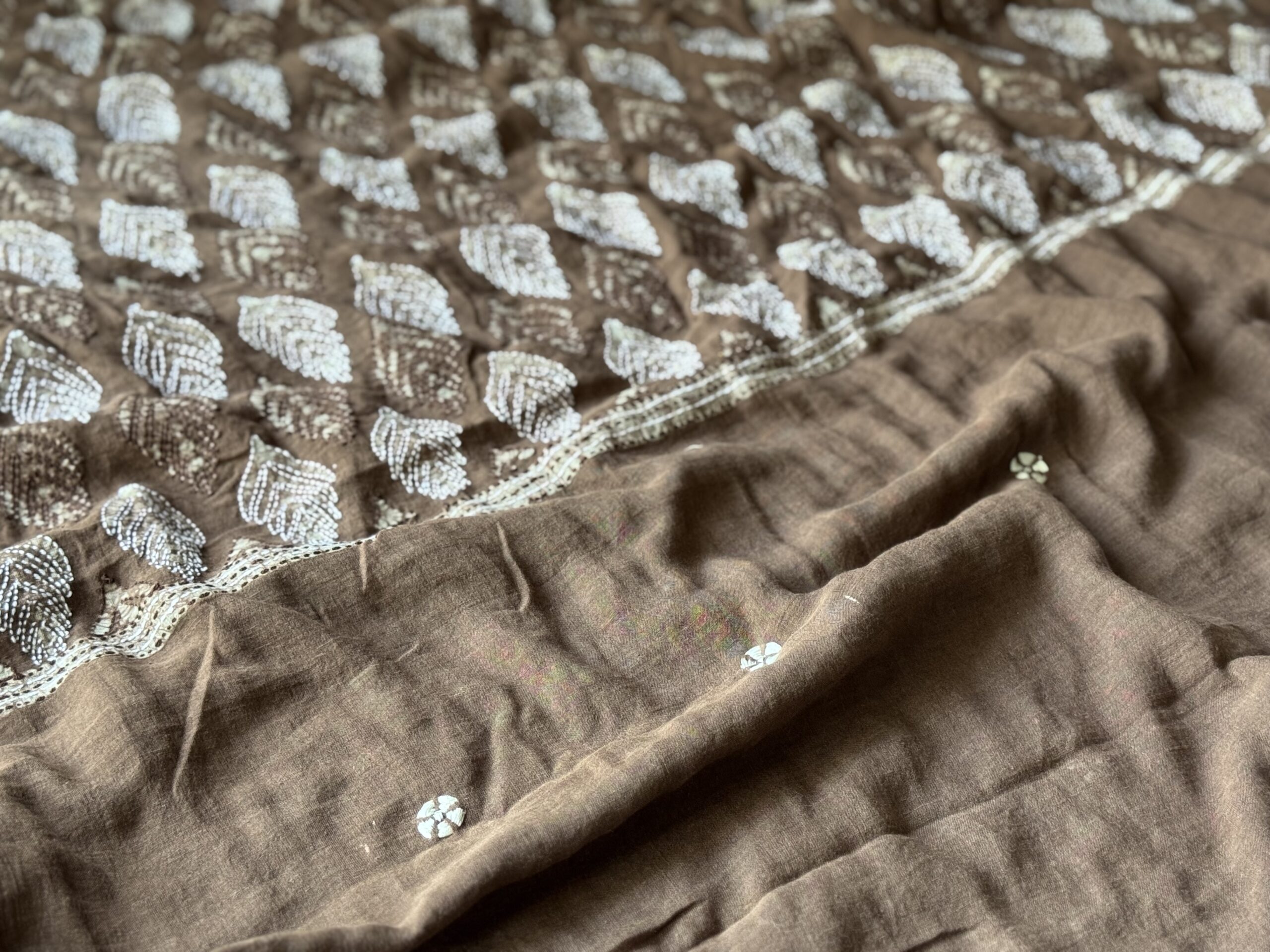 Dried Rose Handloom Cotton Anokhi Kantha Saree - Image 20