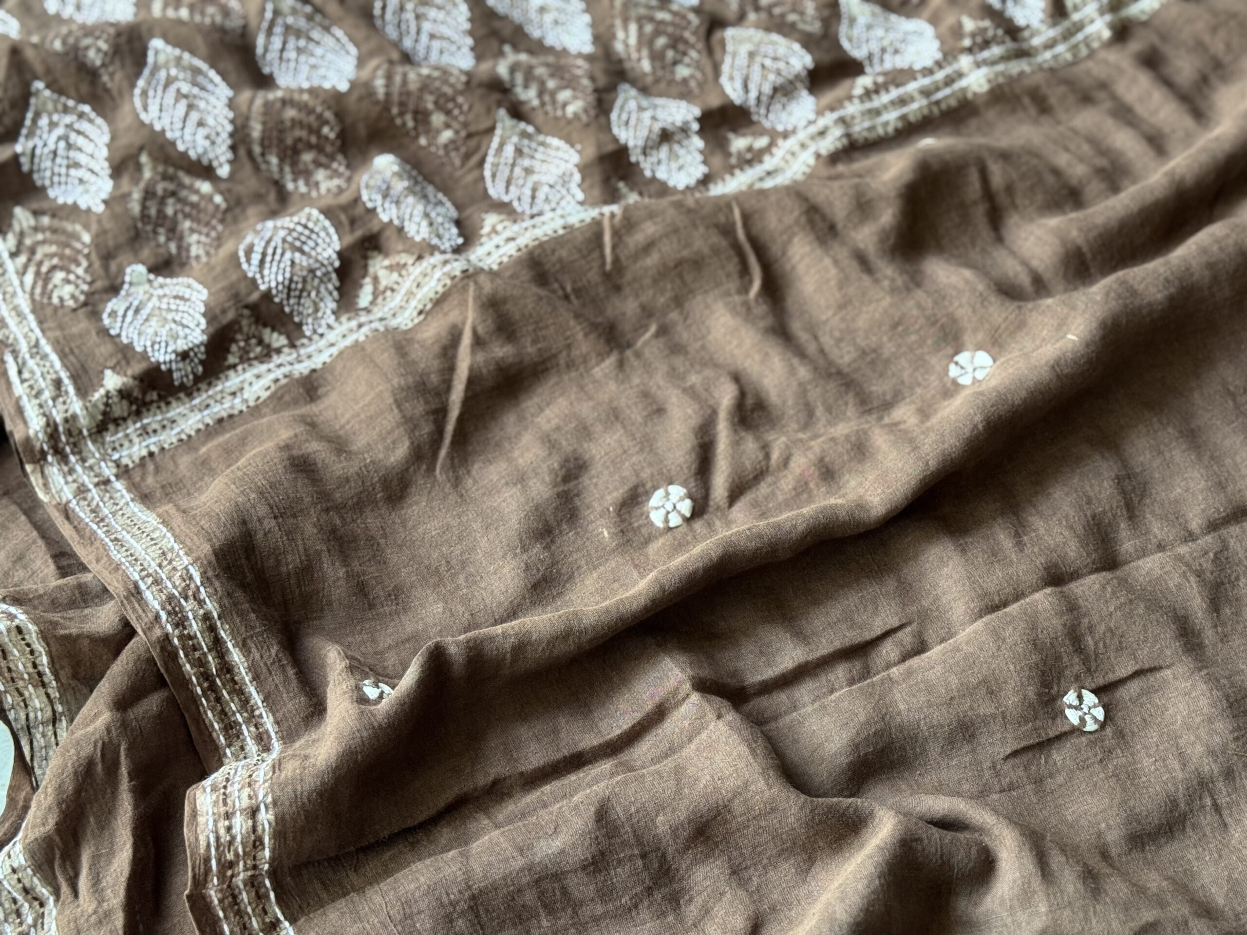 Dried Rose Handloom Cotton Anokhi Kantha Saree - Image 17
