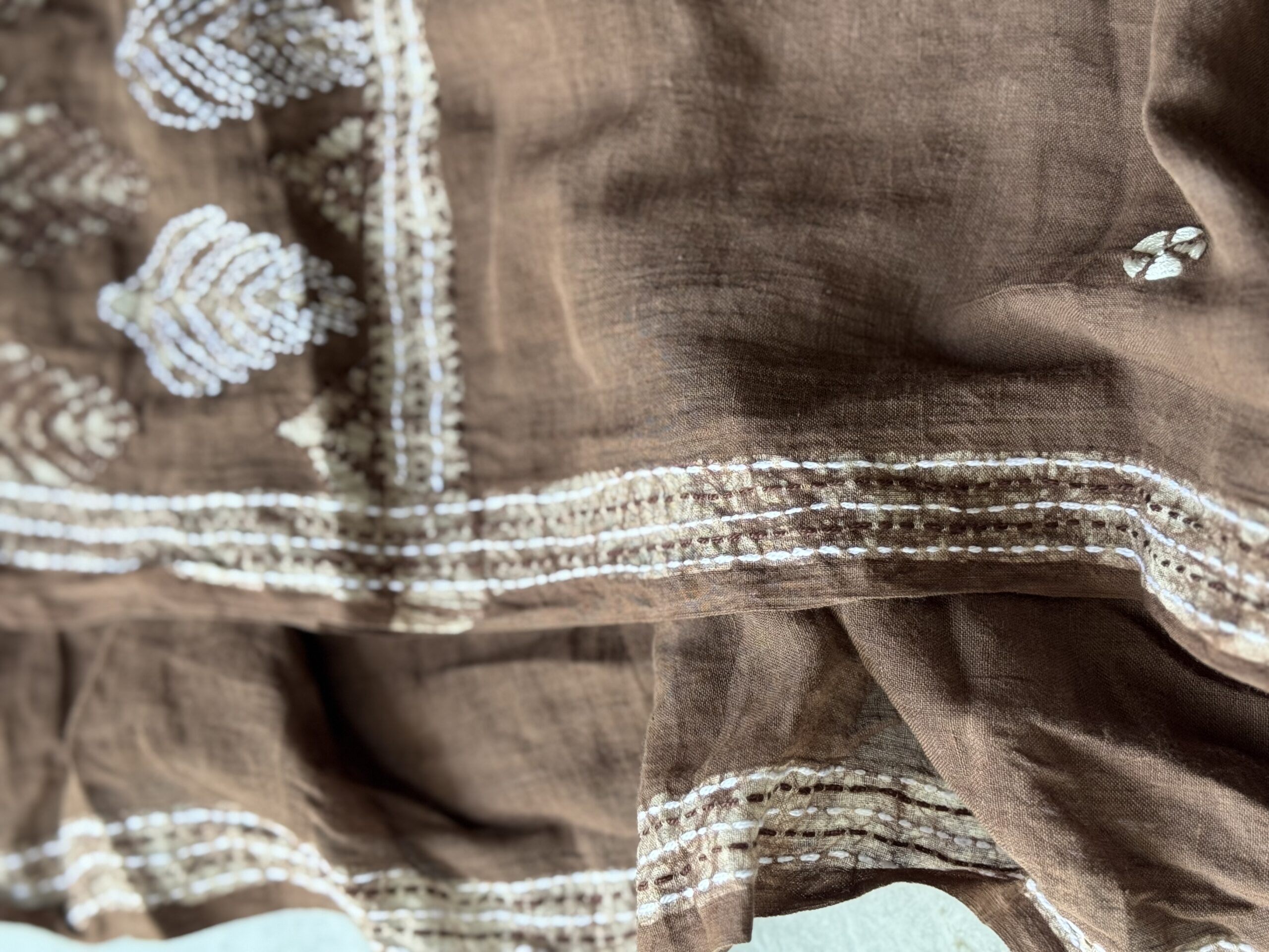 Dried Rose Handloom Cotton Anokhi Kantha Saree - Image 18