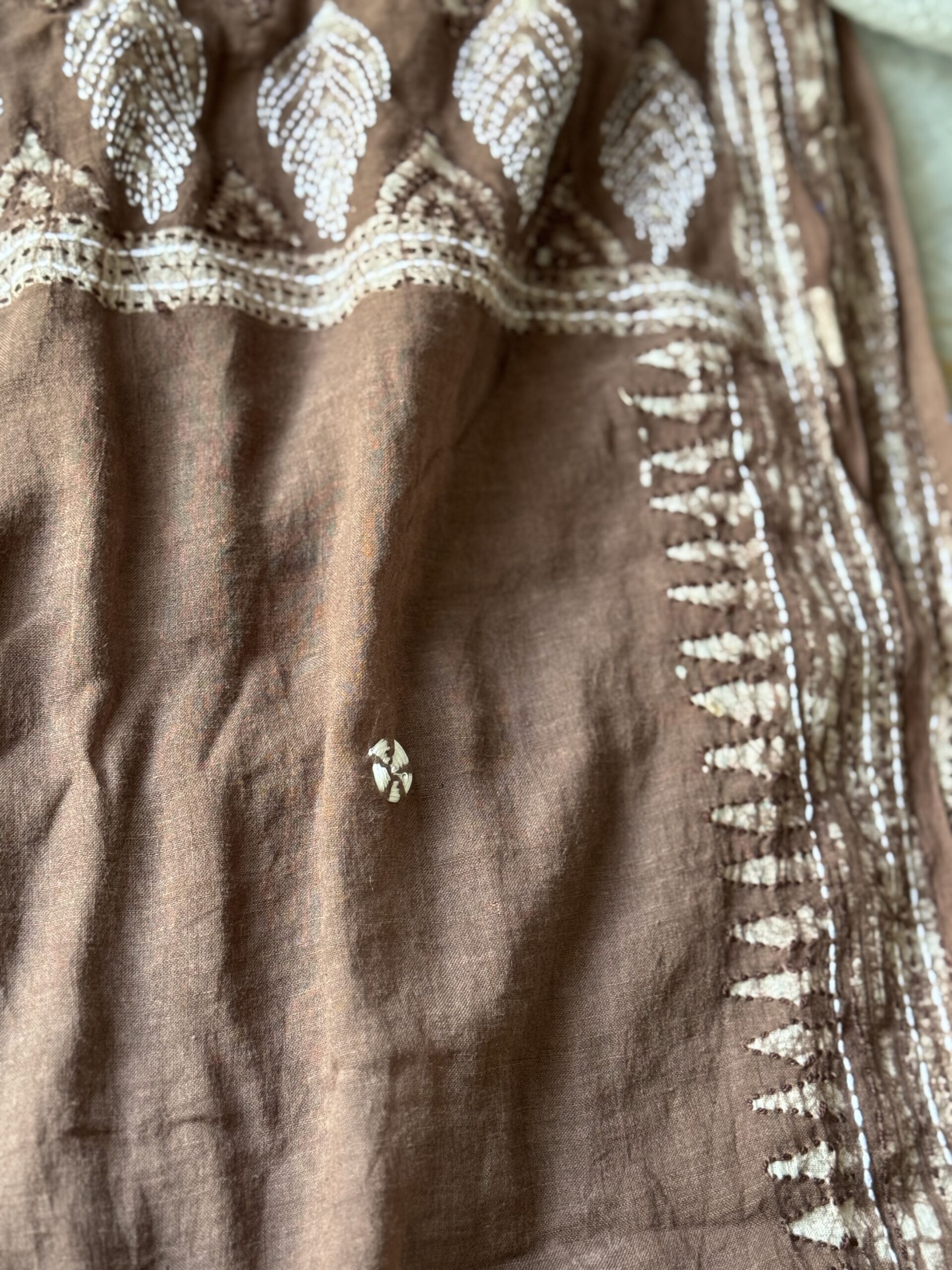 Dried Rose Handloom Cotton Anokhi Kantha Saree - Image 19