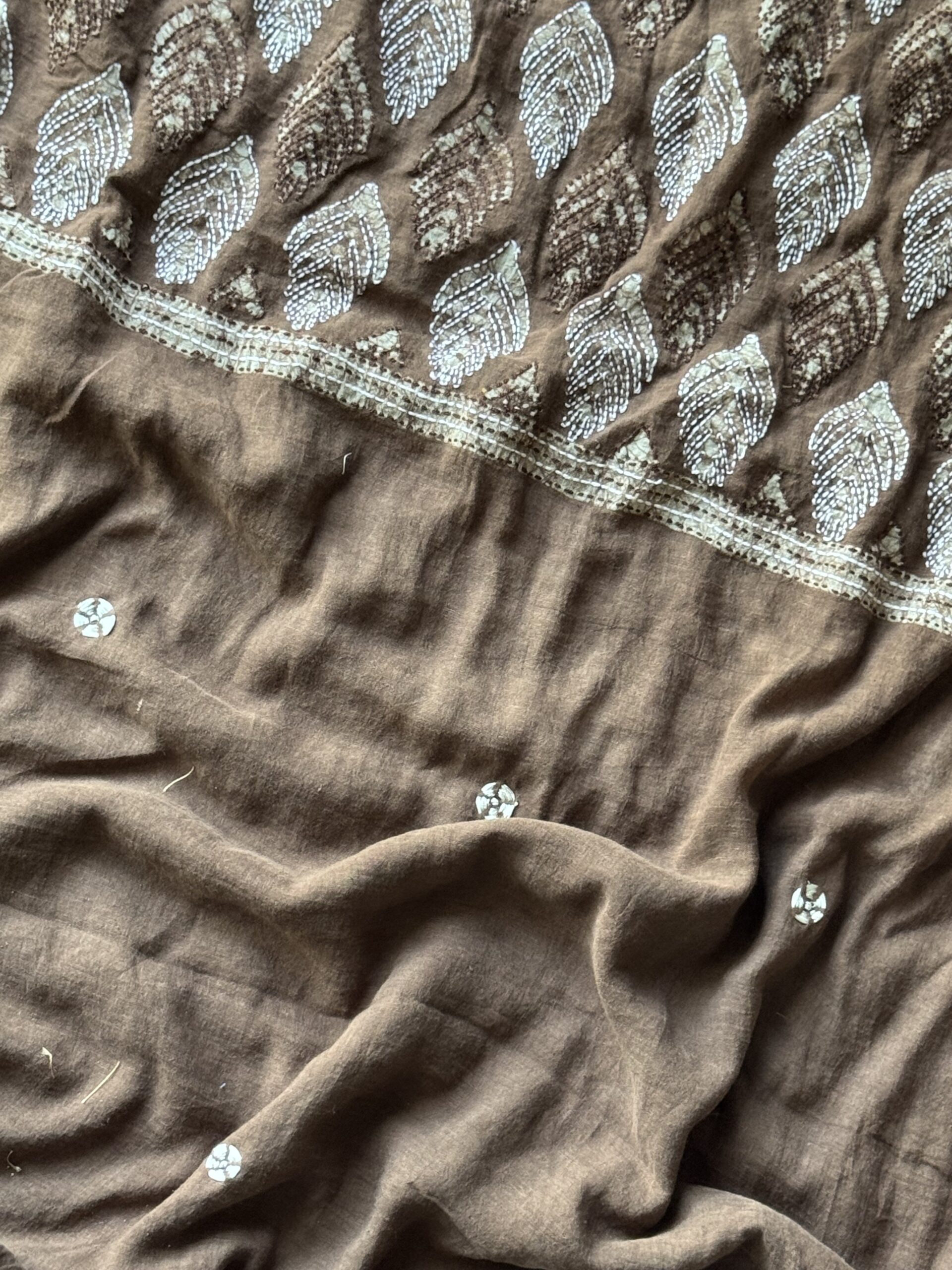 Dried Rose Handloom Cotton Anokhi Kantha Saree - Image 21