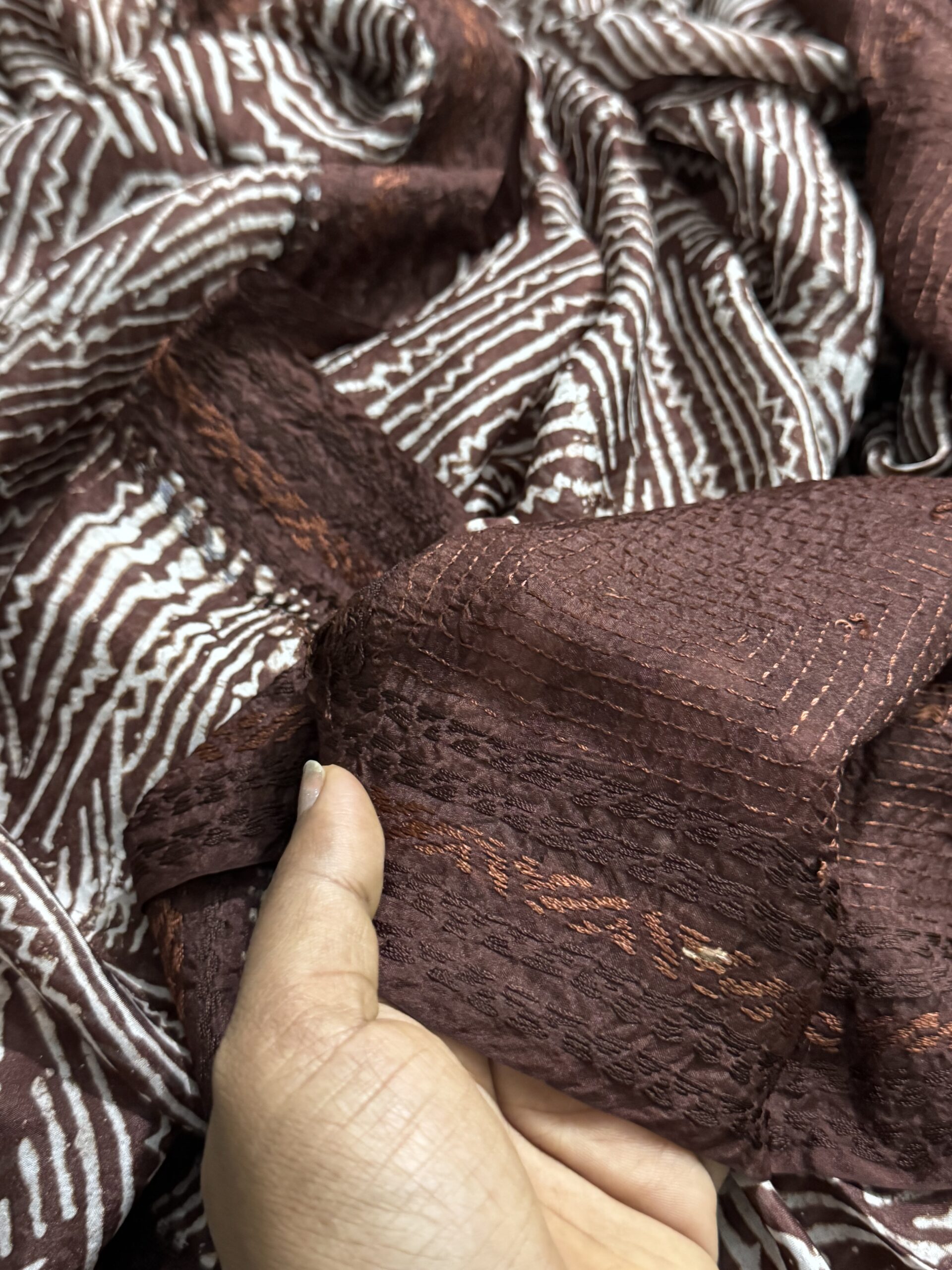 Burnt Terracotta Kantha Silk Saree - Image 8