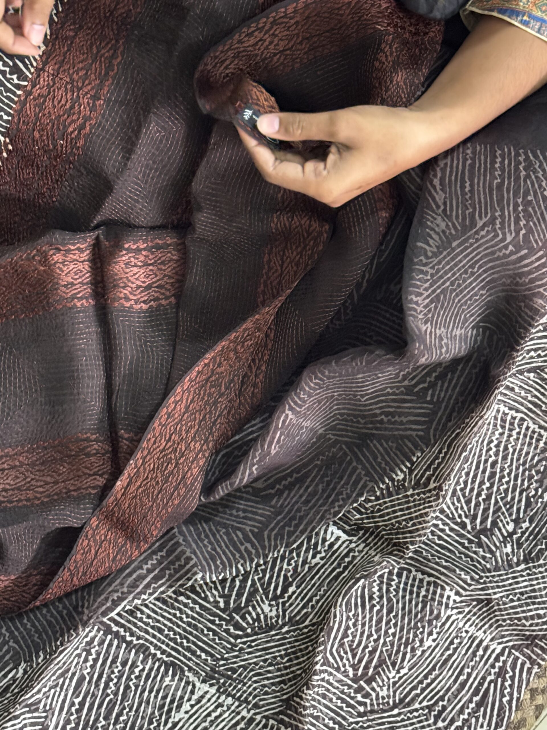 Burnt Terracotta Kantha Silk Saree - Image 14