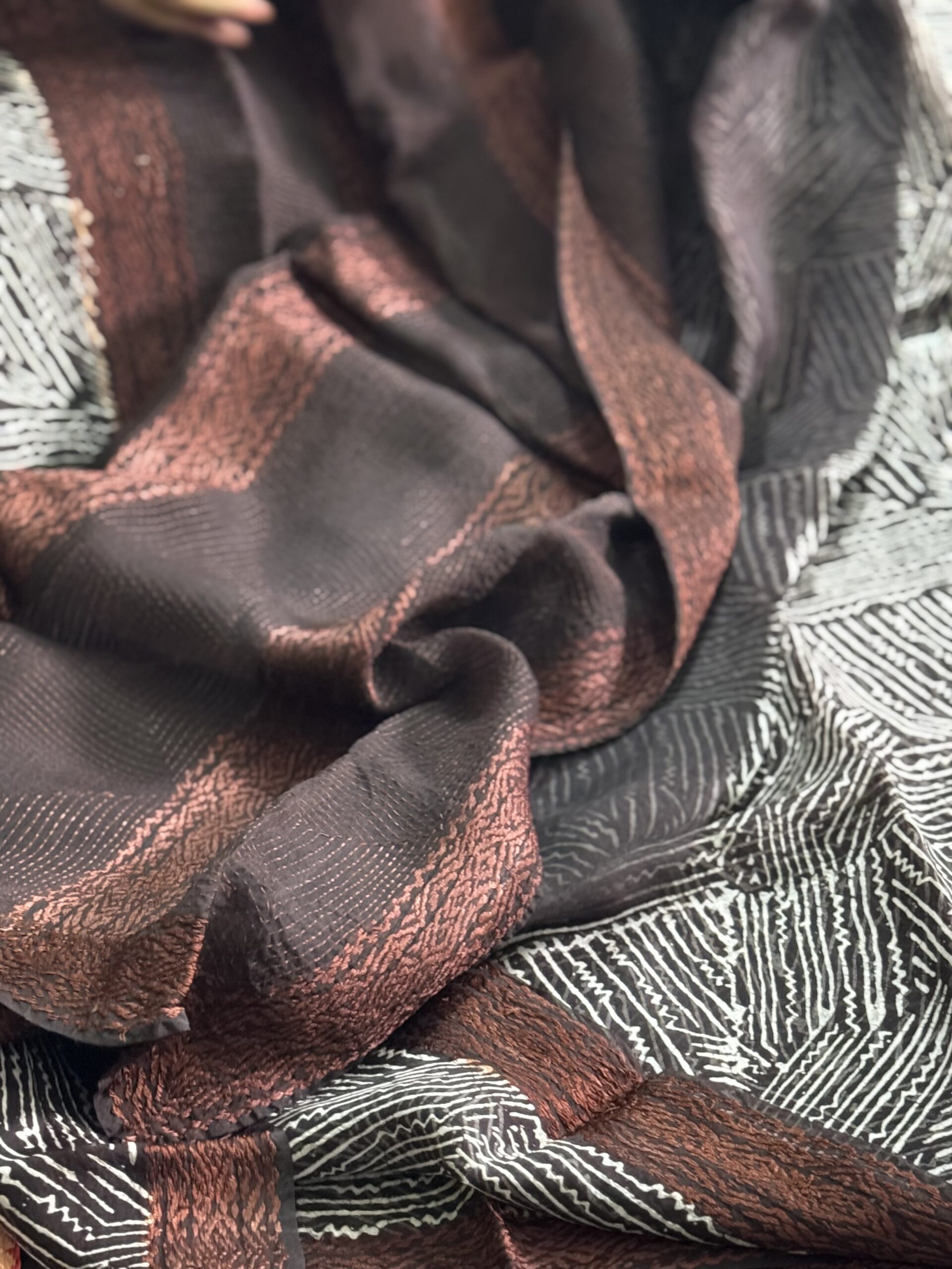 Burnt Terracotta Kantha Silk Saree - Image 17