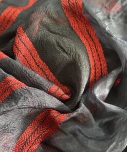 Alternative view of Kalo Manjit Chhaya – Deep Charcoal Hand-Embroidered Silk Kantha Saree