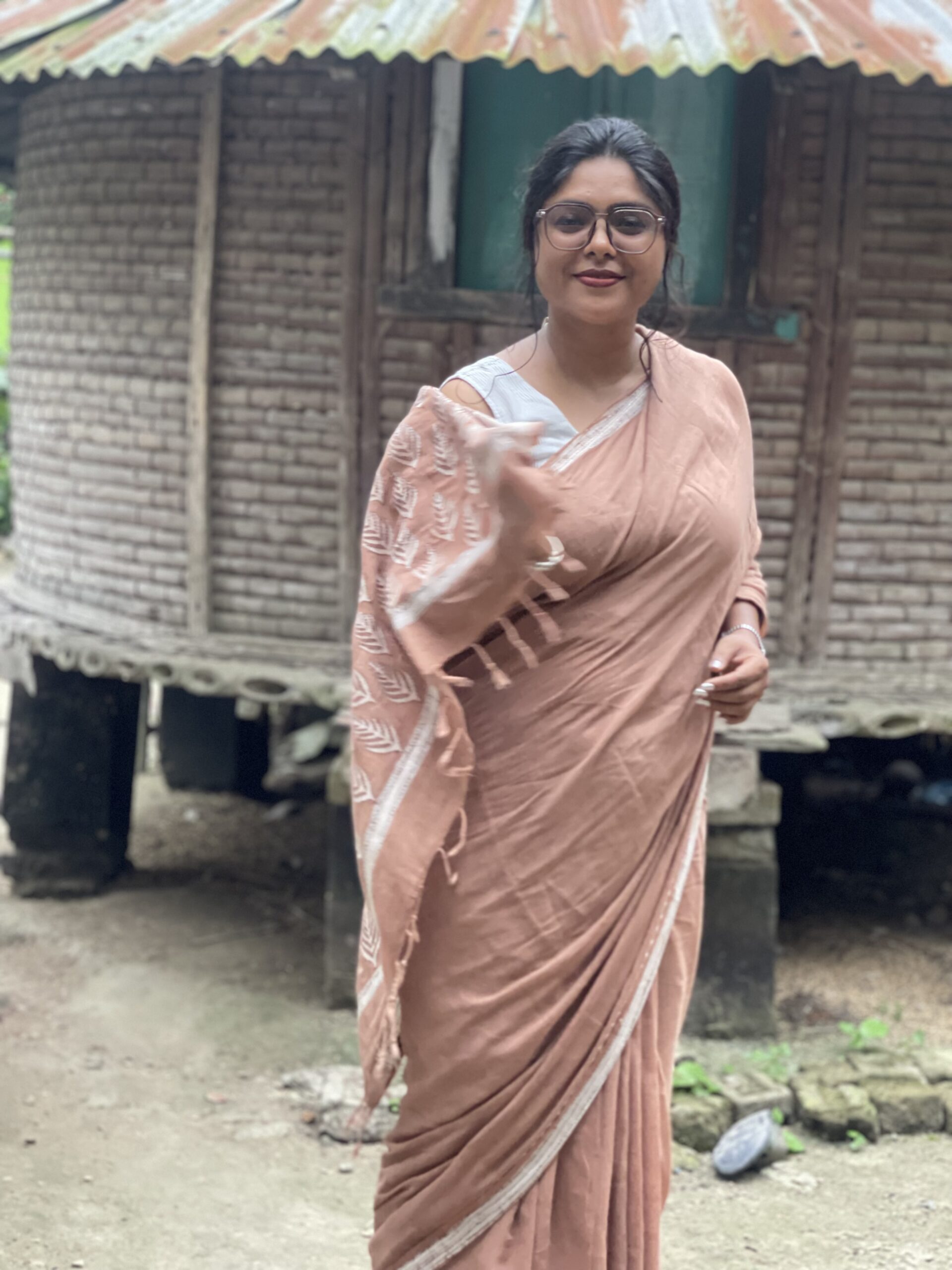 Dried Rose Handloom Cotton Anokhi Kantha Saree - Image 13