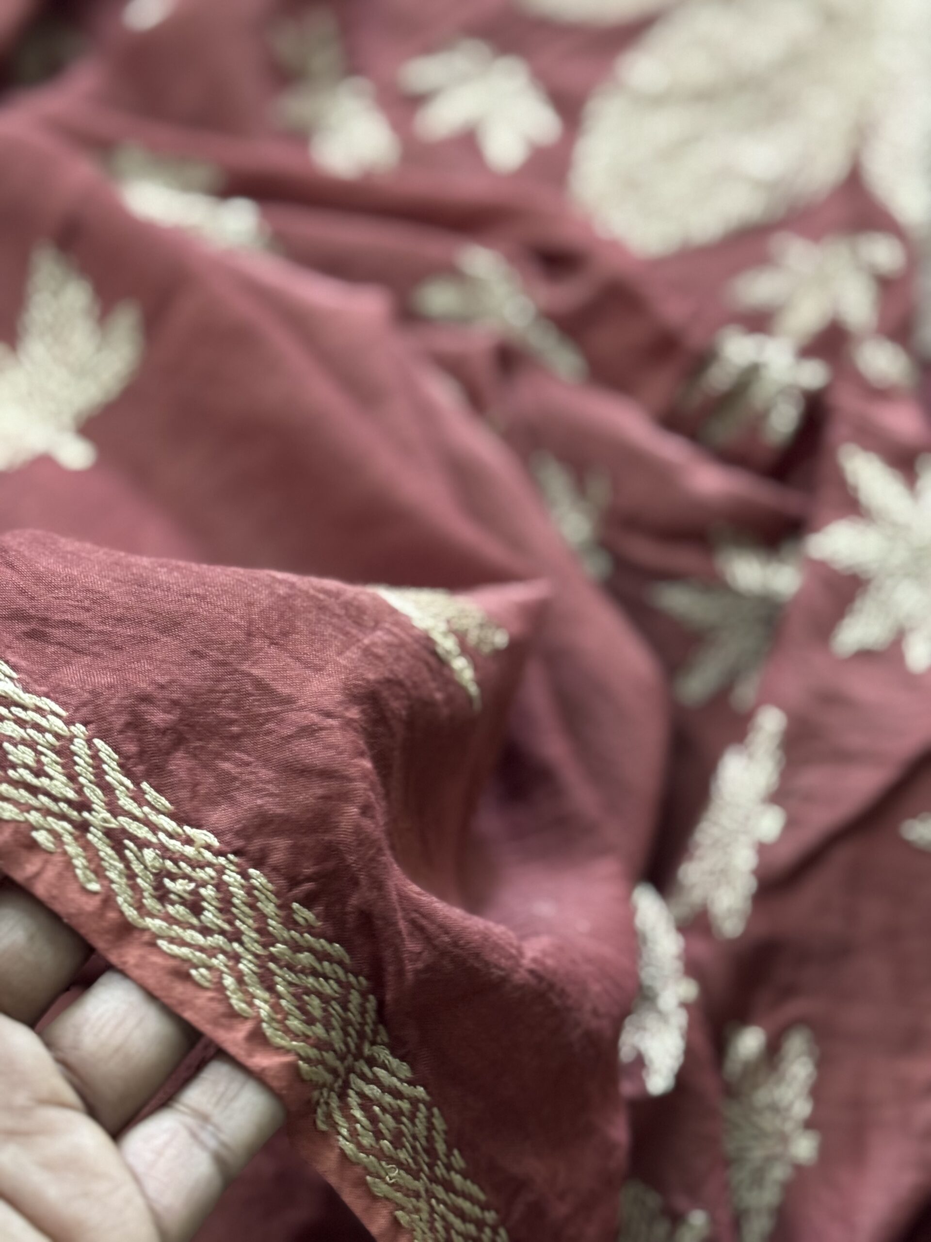 Beige Poddo Catechu Brown Heritage Kantha Saree - Image 3