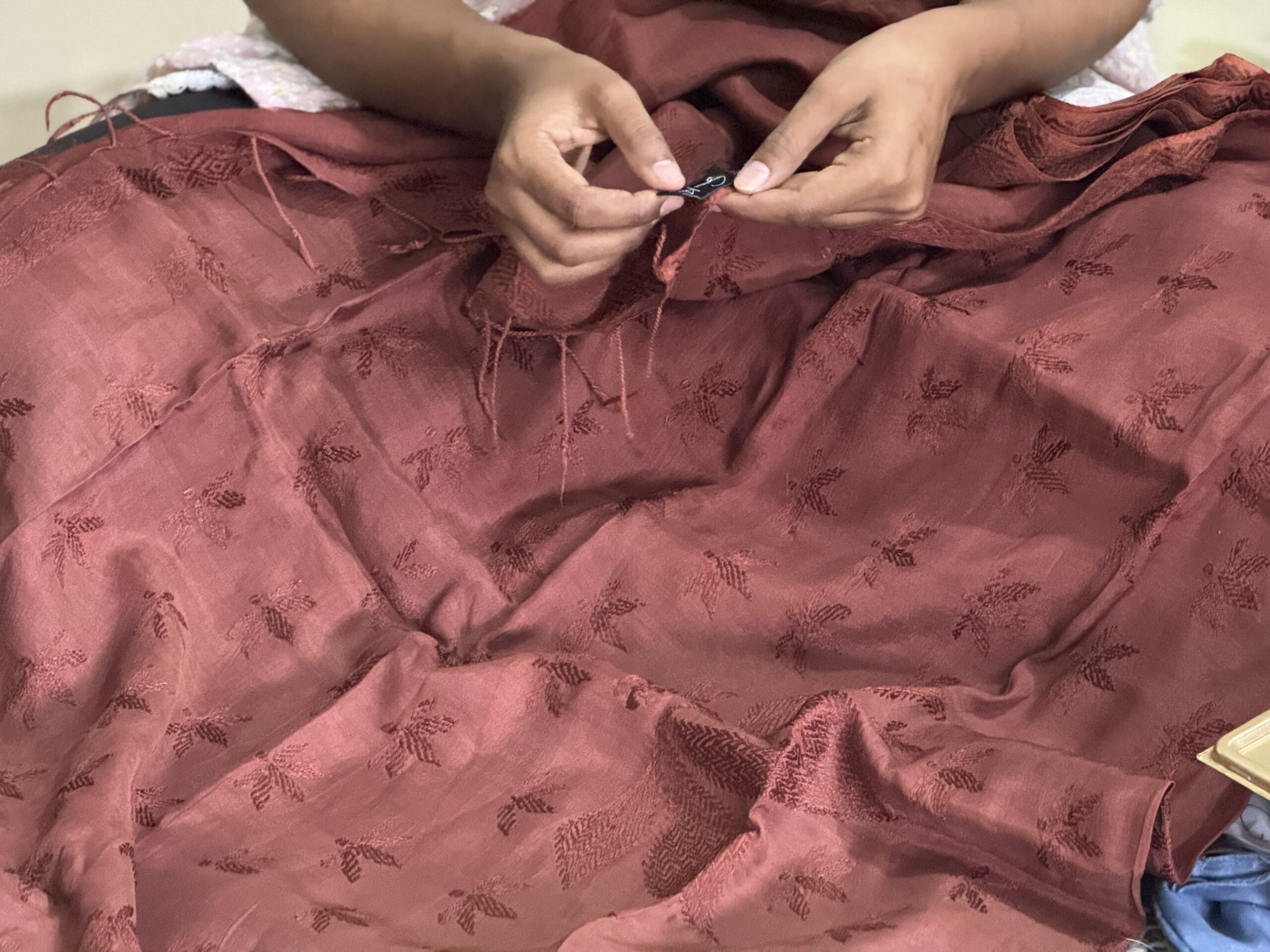 Clayfire Poddo Naturally Dyed Catechu Brown Kantha Saree - Image 6