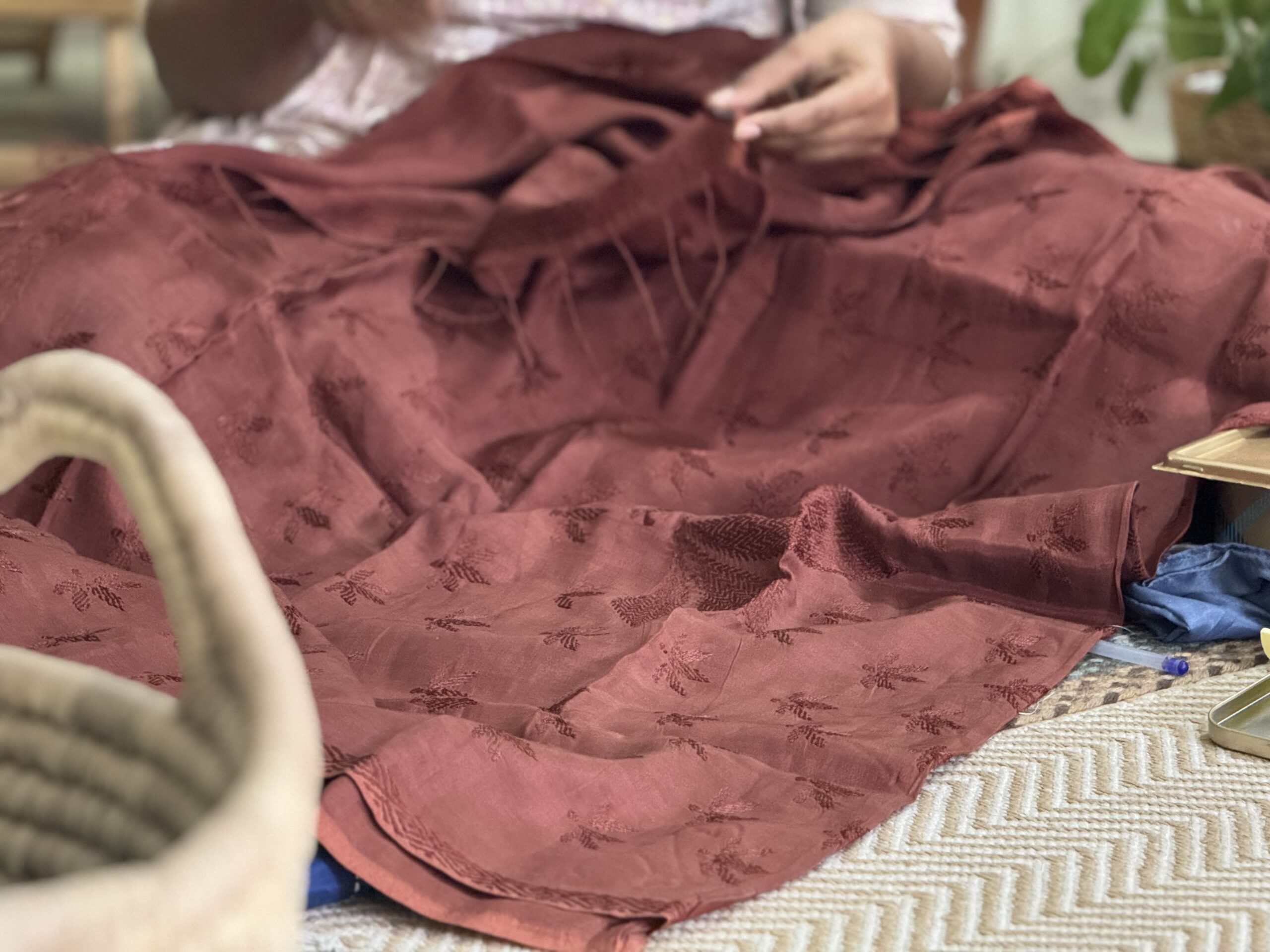 Clayfire Poddo Naturally Dyed Catechu Brown Kantha Saree - Image 2