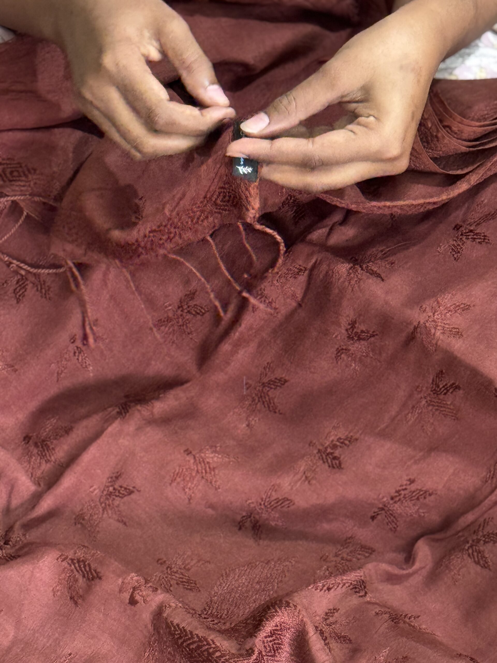 Clayfire Poddo Naturally Dyed Catechu Brown Kantha Saree - Image 5