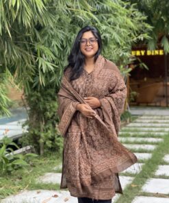 Alternative view of Brown Catechu Silk Kantha Kurti, Kamij & Orna Set