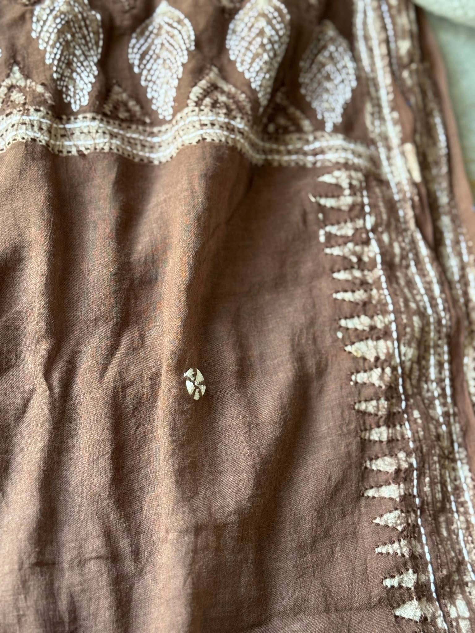 Dried Rose Handloom Cotton Anokhi Kantha Saree - Image 14