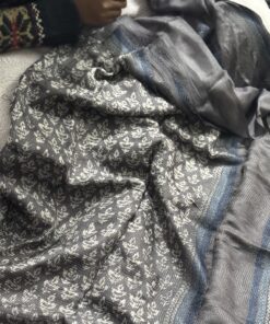 Alternative view of Smoky Grey Soft Silk Kantha Saree
