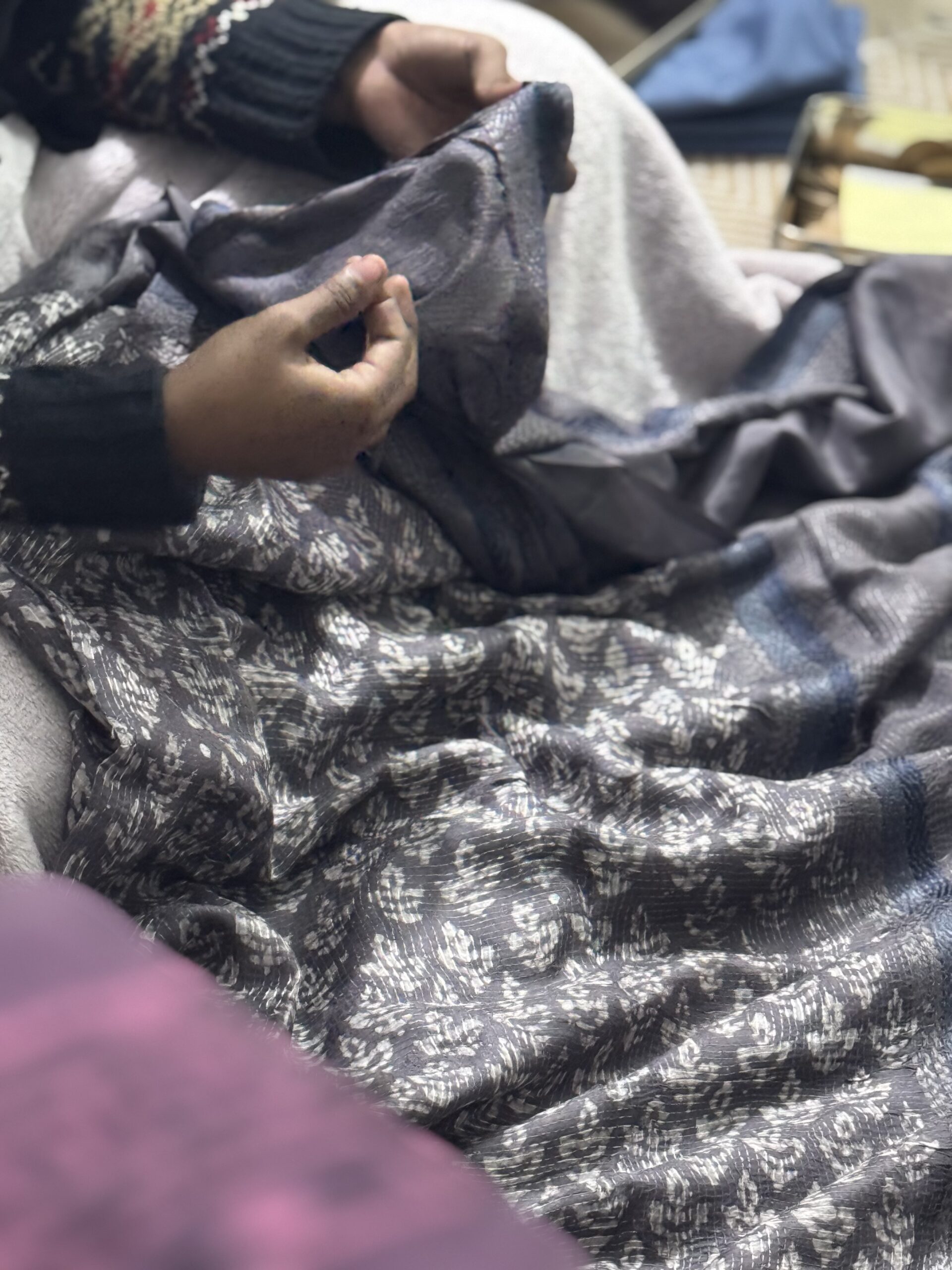 Smoky Grey Soft Silk Kantha Saree - Image 8