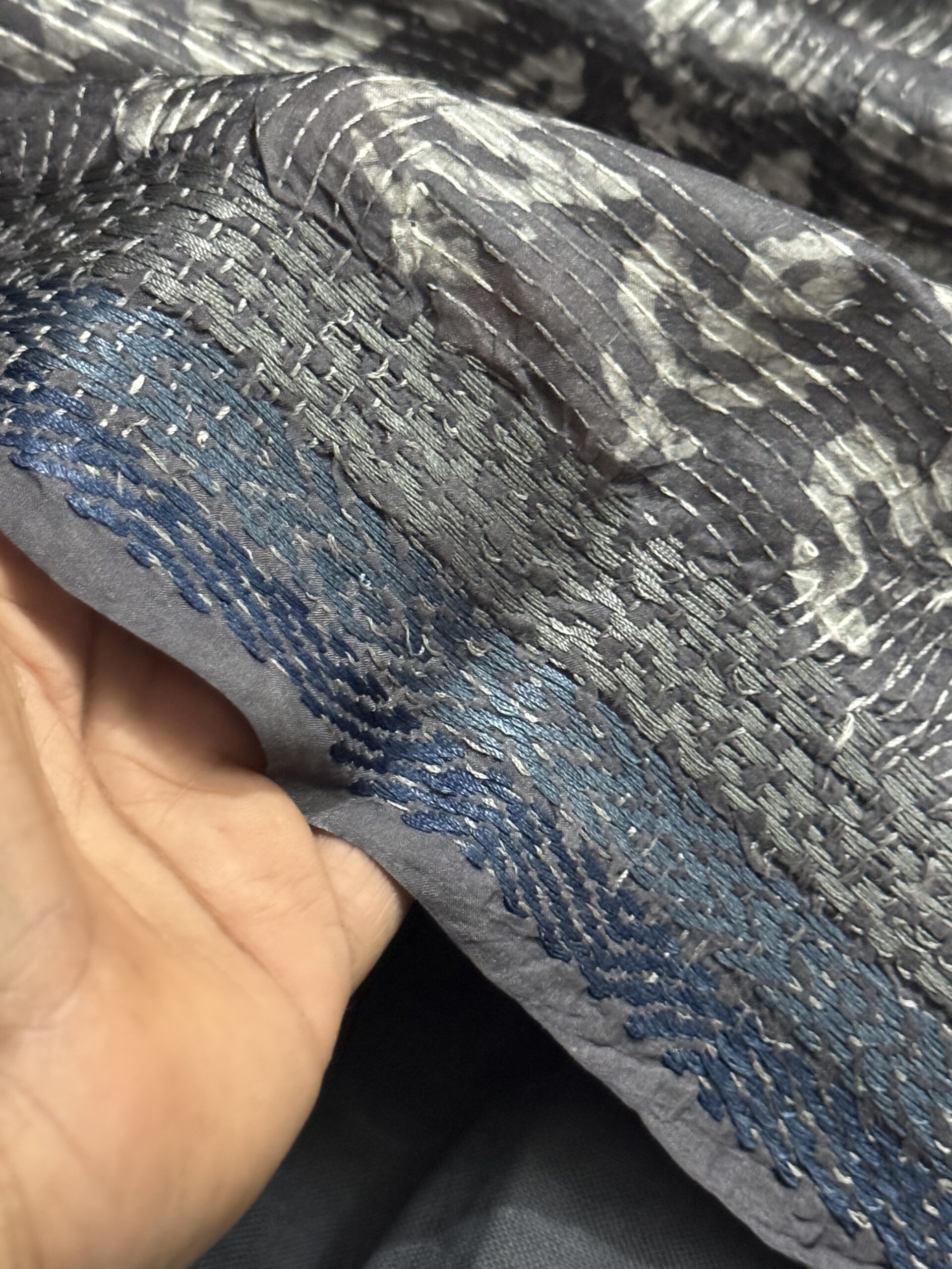 Smoky Grey Soft Silk Kantha Saree - Image 6