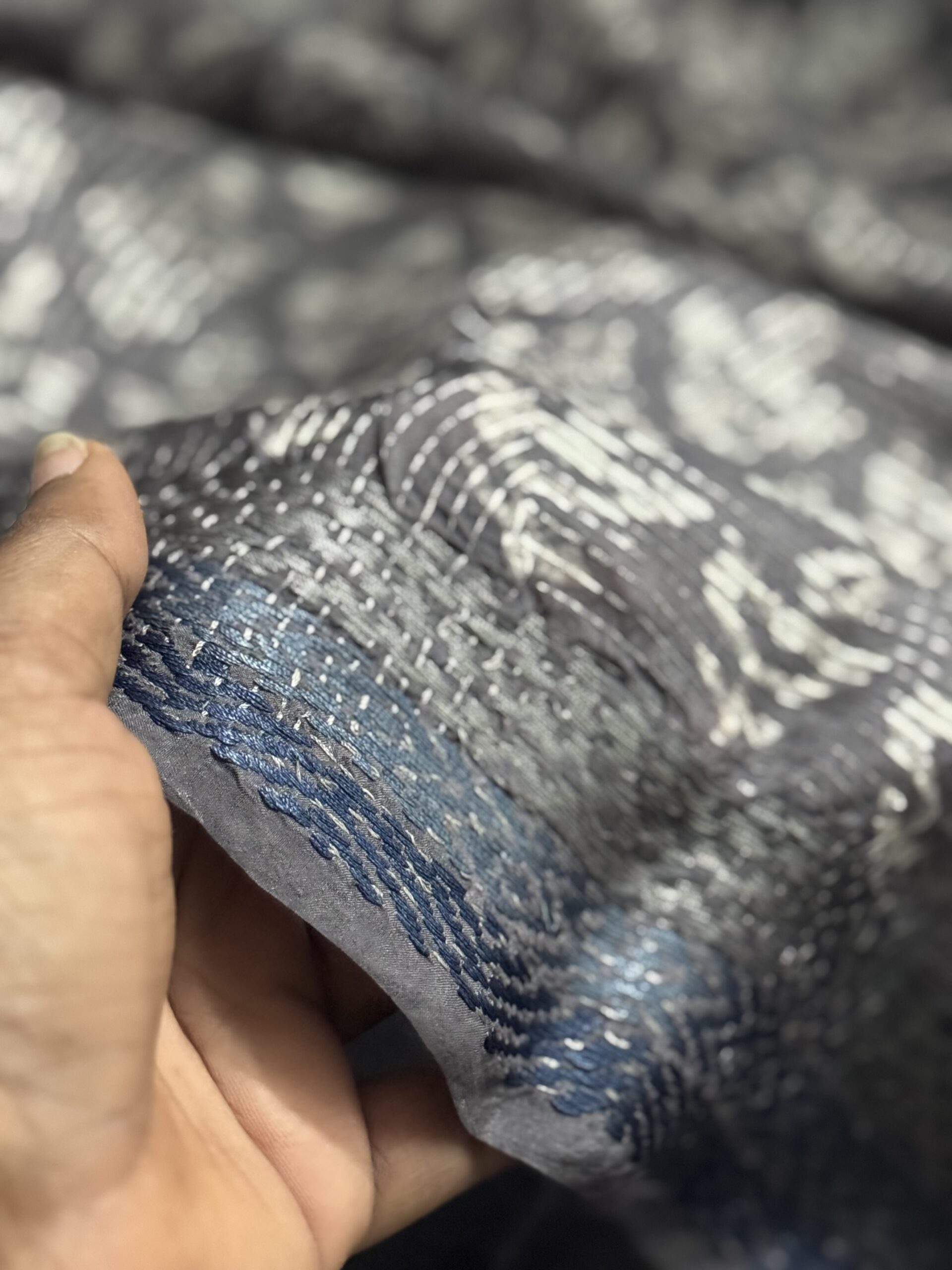 Smoky Grey Soft Silk Kantha Saree - Image 10