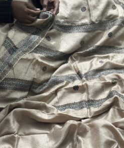 Alternative view of Earthy Ash Tone Soft Silk Kantha Saree