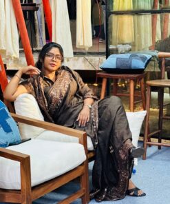 Alternative view of Charcoal Black Silk Kantha Saree