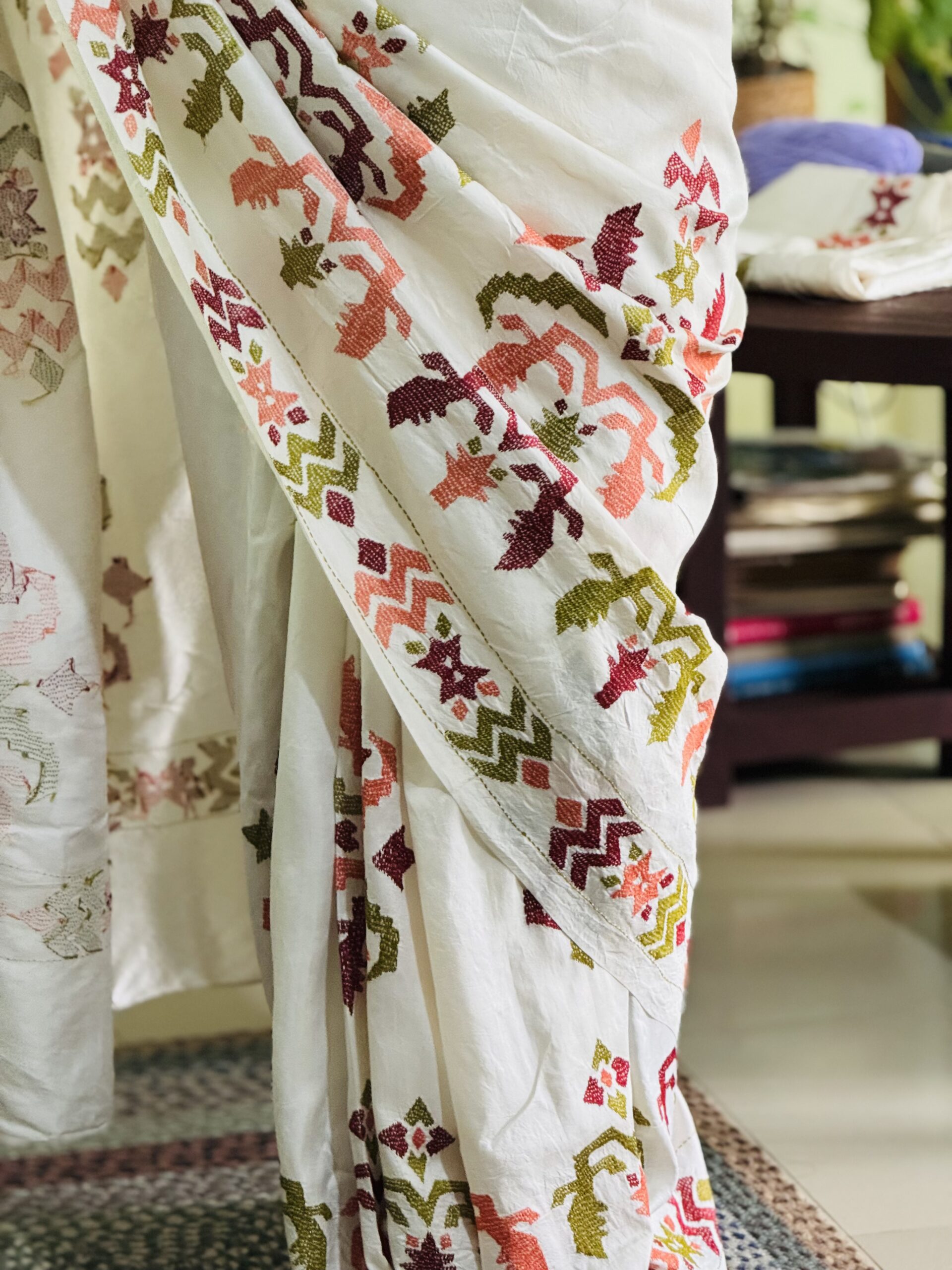 The Balaka Heirloom Multicolored Thread Kantha Saree - Image 5