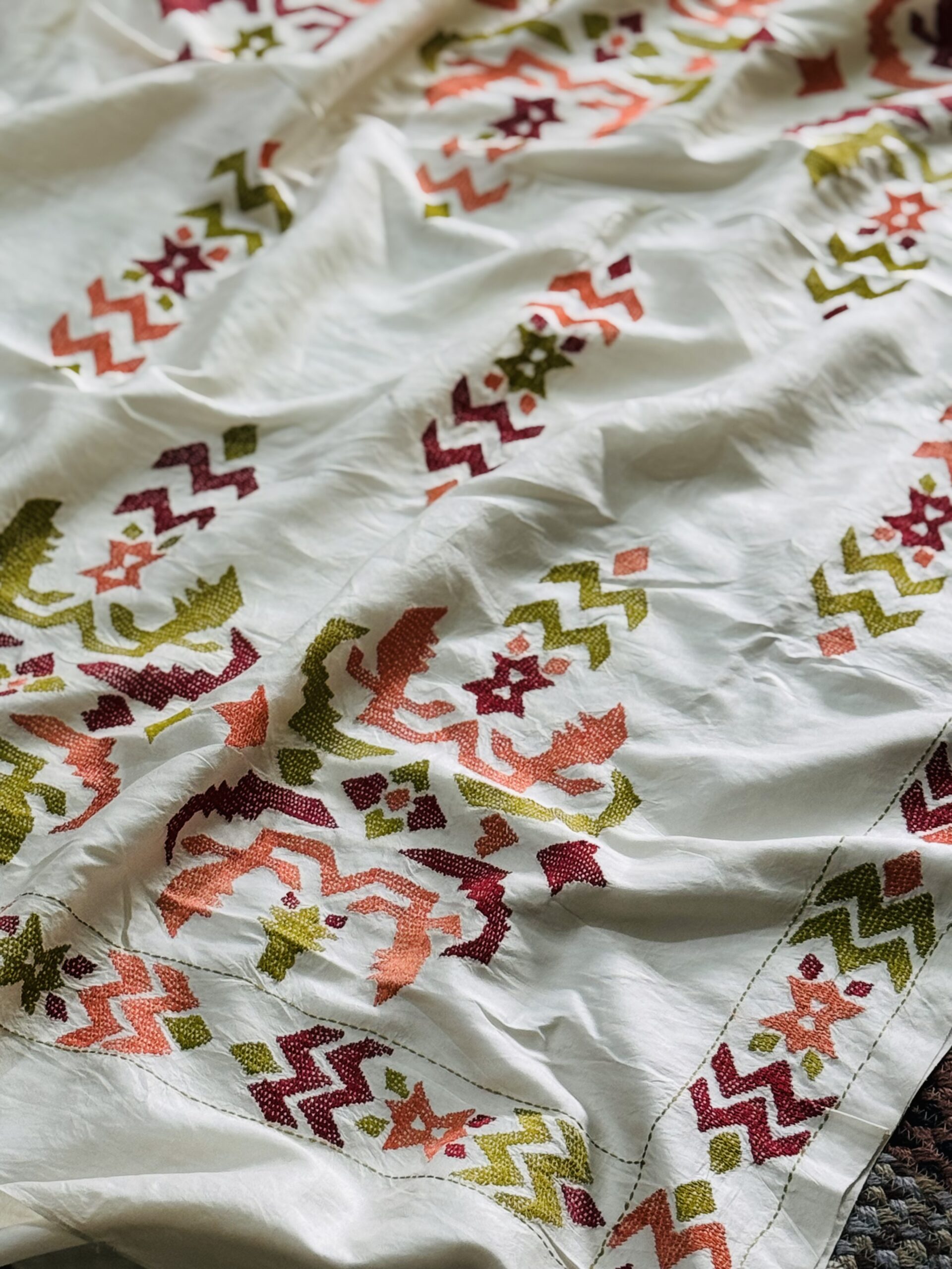 The Balaka Heirloom Multicolored Thread Kantha Saree - Image 11