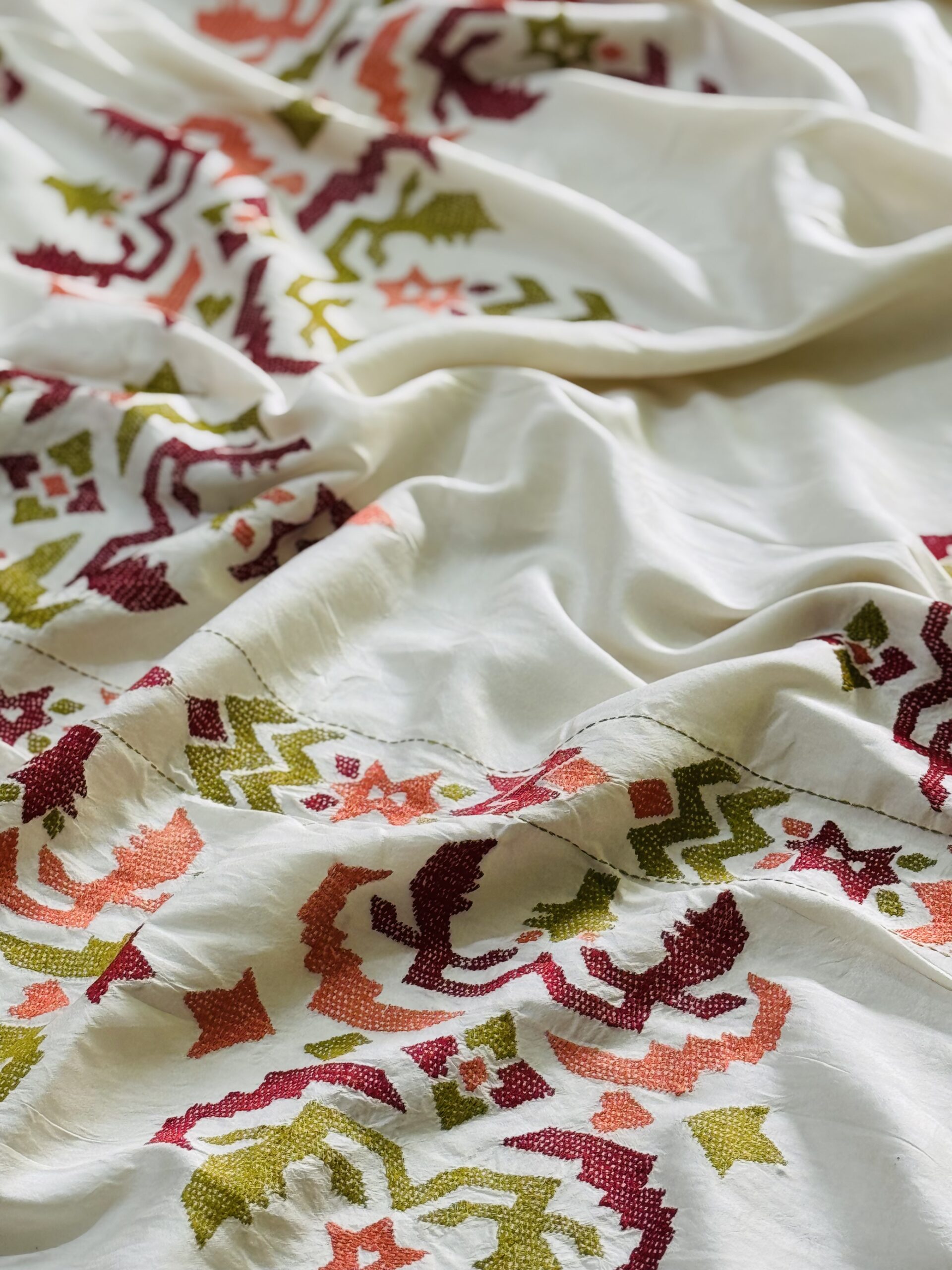 The Balaka Heirloom Multicolored Thread Kantha Saree - Image 12