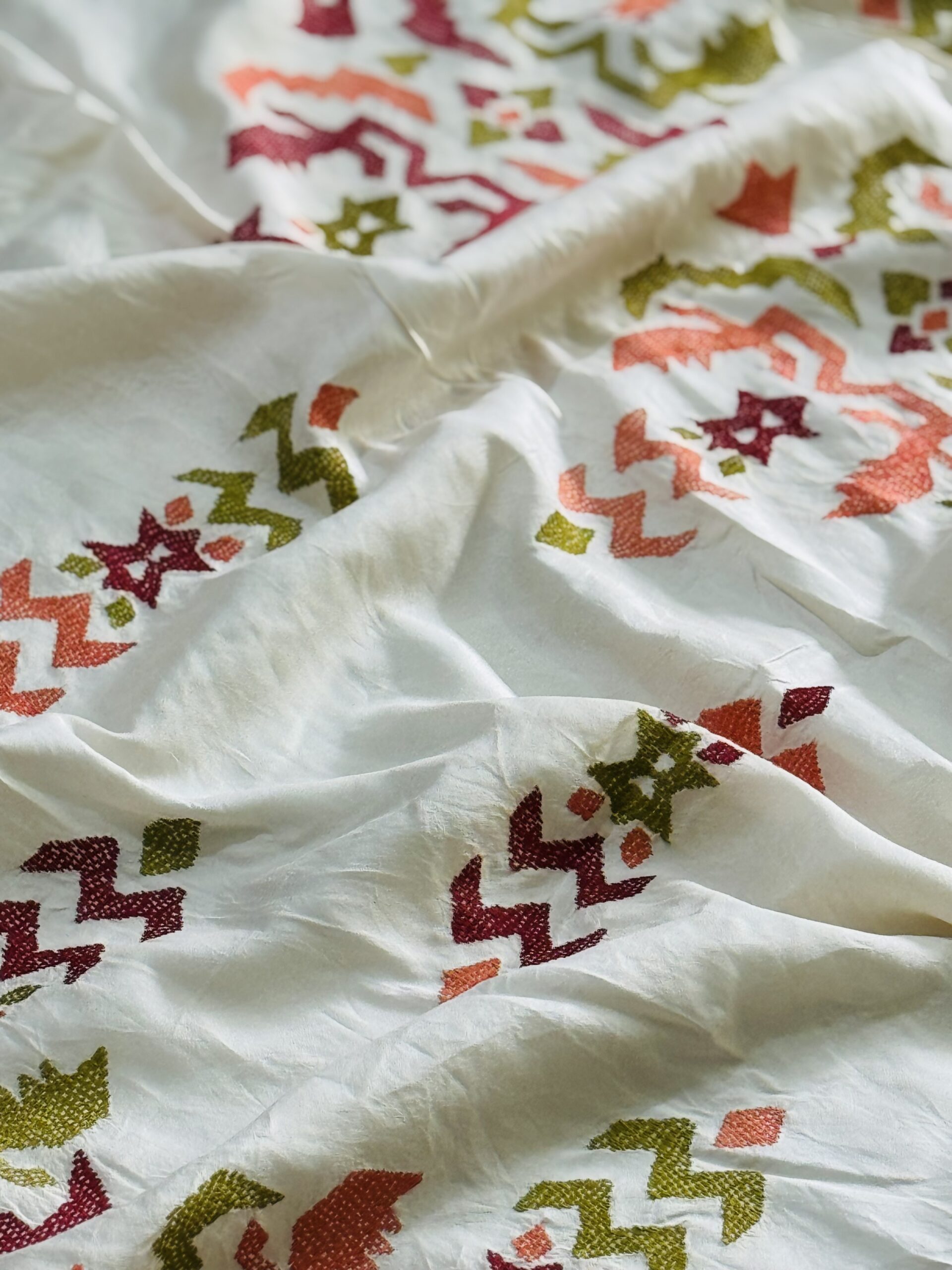 The Balaka Heirloom Multicolored Thread Kantha Saree - Image 15