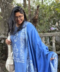 Alternative view of Indigo Reverie Silk Kantha Kurti, Kamij & Orna Set