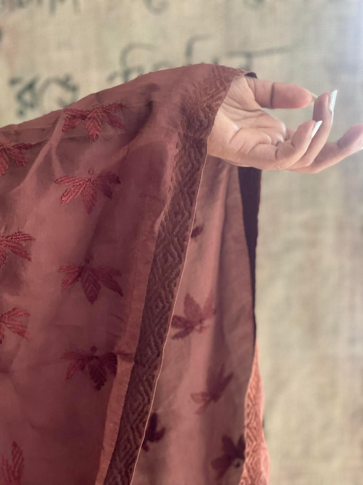 Clayfire Poddo Naturally Dyed Catechu Brown Kantha Saree - Image 9